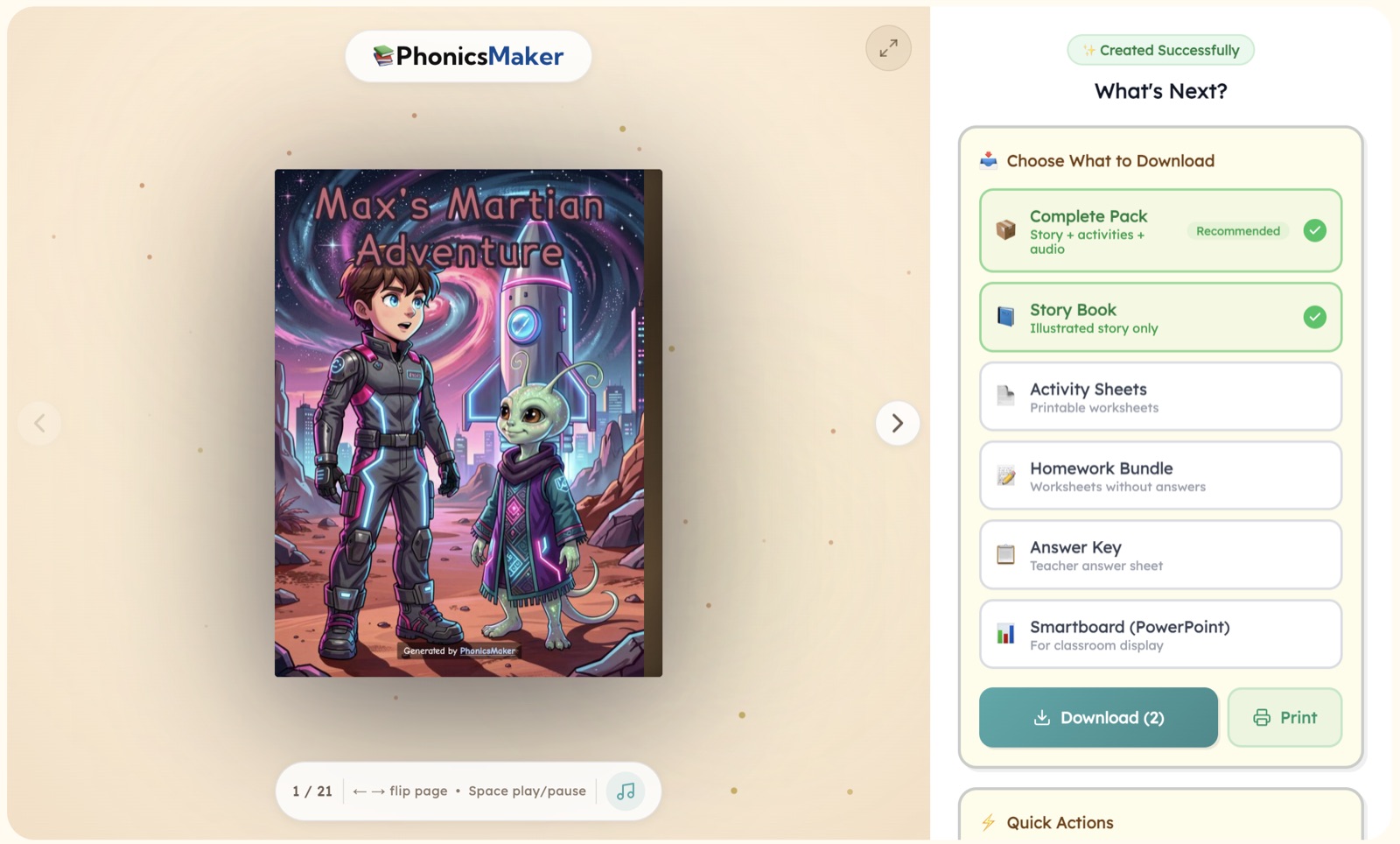 AI-illustrated phonics storybook page