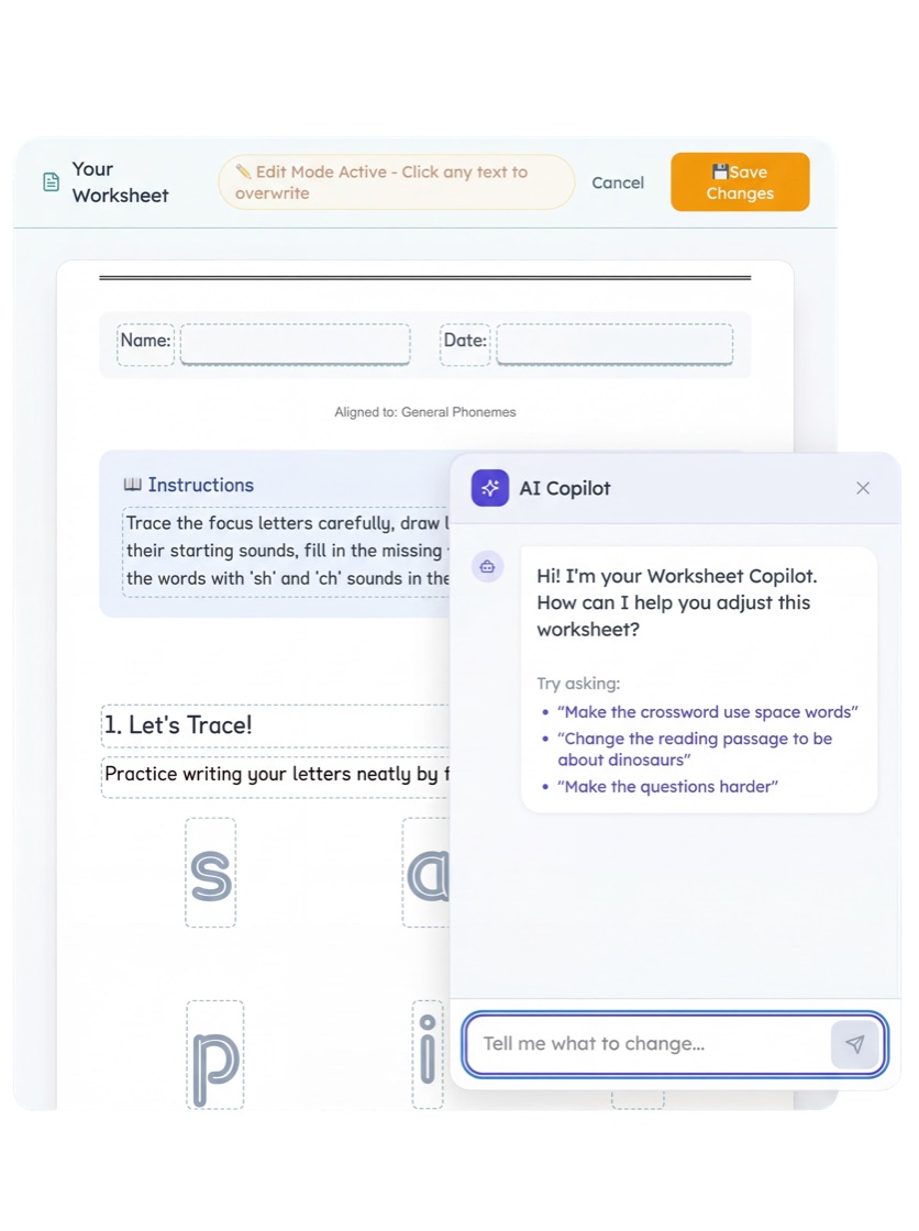 A hand clicking on a highlighted word to edit it in-place