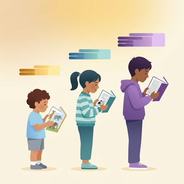 Siblings reading books at their own reading level